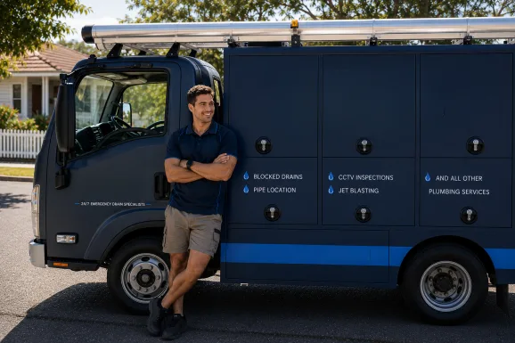 Service van and plumber at a Hornsby callout