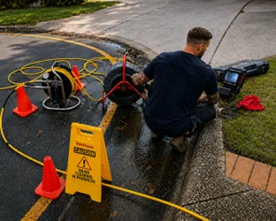 Plumber checking a blocked drain on a Hornsby job