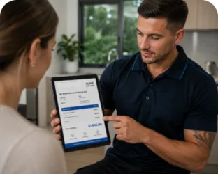 Plumber explaining a service estimate in Hornsby