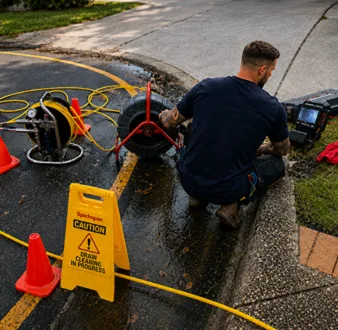 Burst drain pipe being repaired in Hornsby